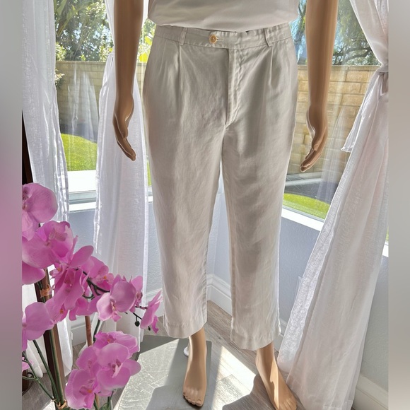 White Rick Pallack Trouser Pants Size 36 Made In Italy Linen Pants - Picture 1 of 10